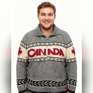 Men's Gray Zip-Up Sweater with Canada Design